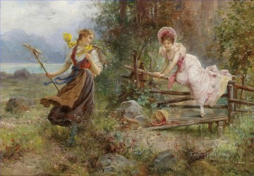 Artworks in 150 Subjects Painting - floral girls countryside Hans Zatzka beautiful woman lady